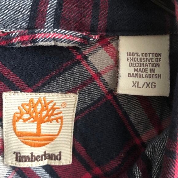 Timberland Mens Shirt Red Multi Plaid Flannel Button Down 100% Cotton XLarge - Picture 4 of 10